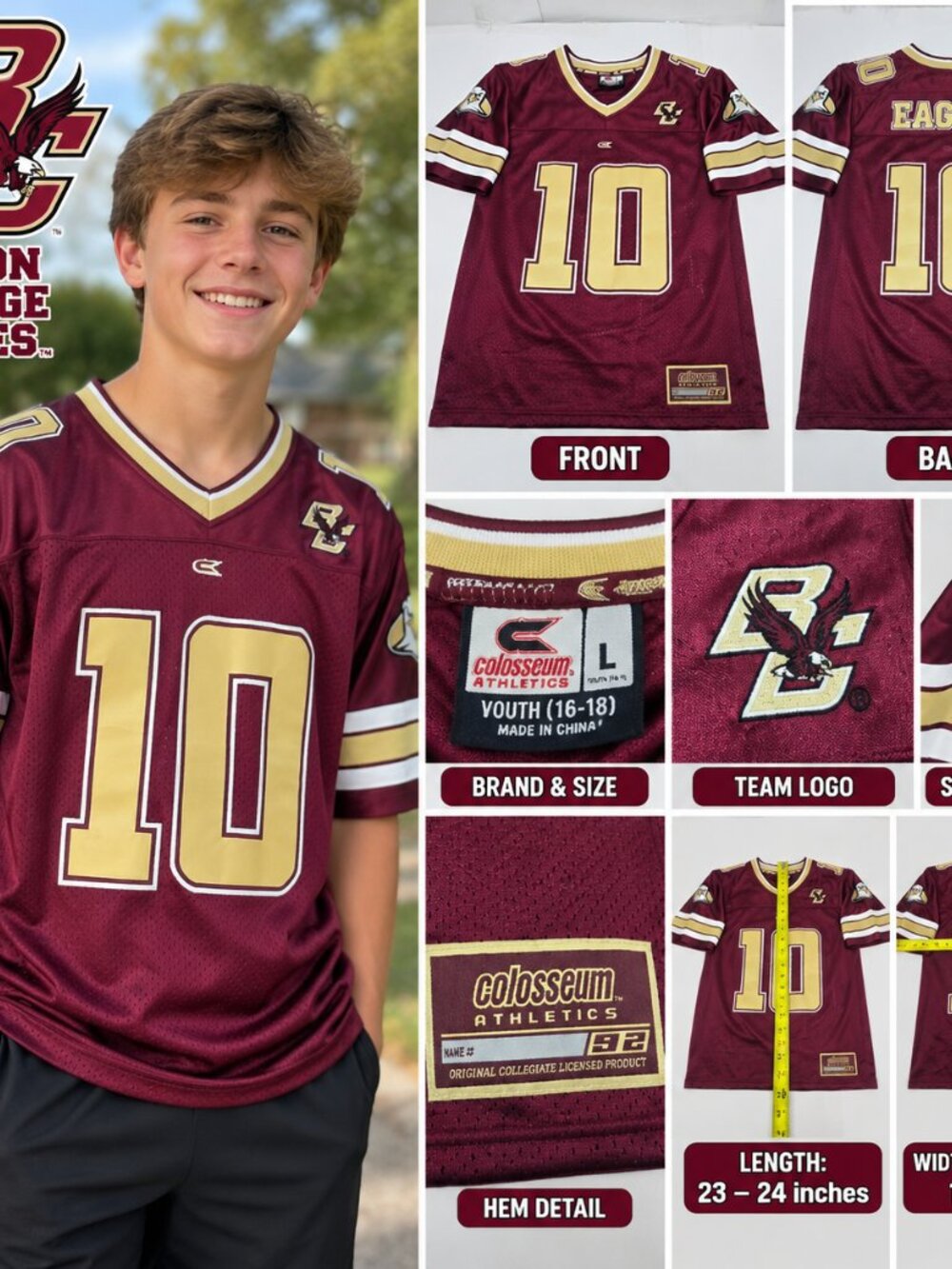 Boston College Eagles #10 Football Jersey Youth L 16-18 NCAA